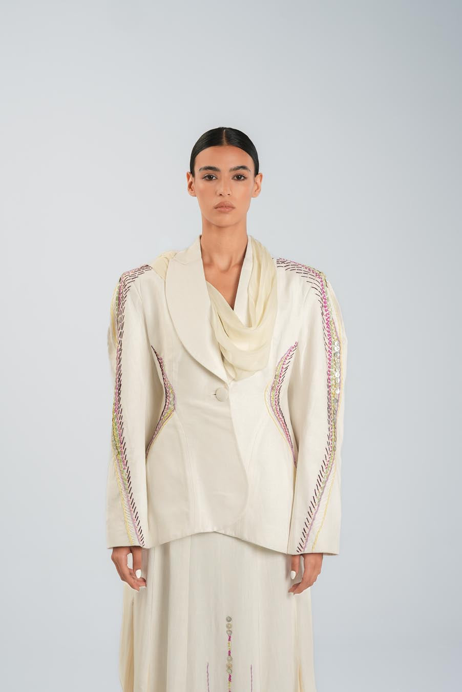 #5 Embroidered Blazer with Wrap Scarf