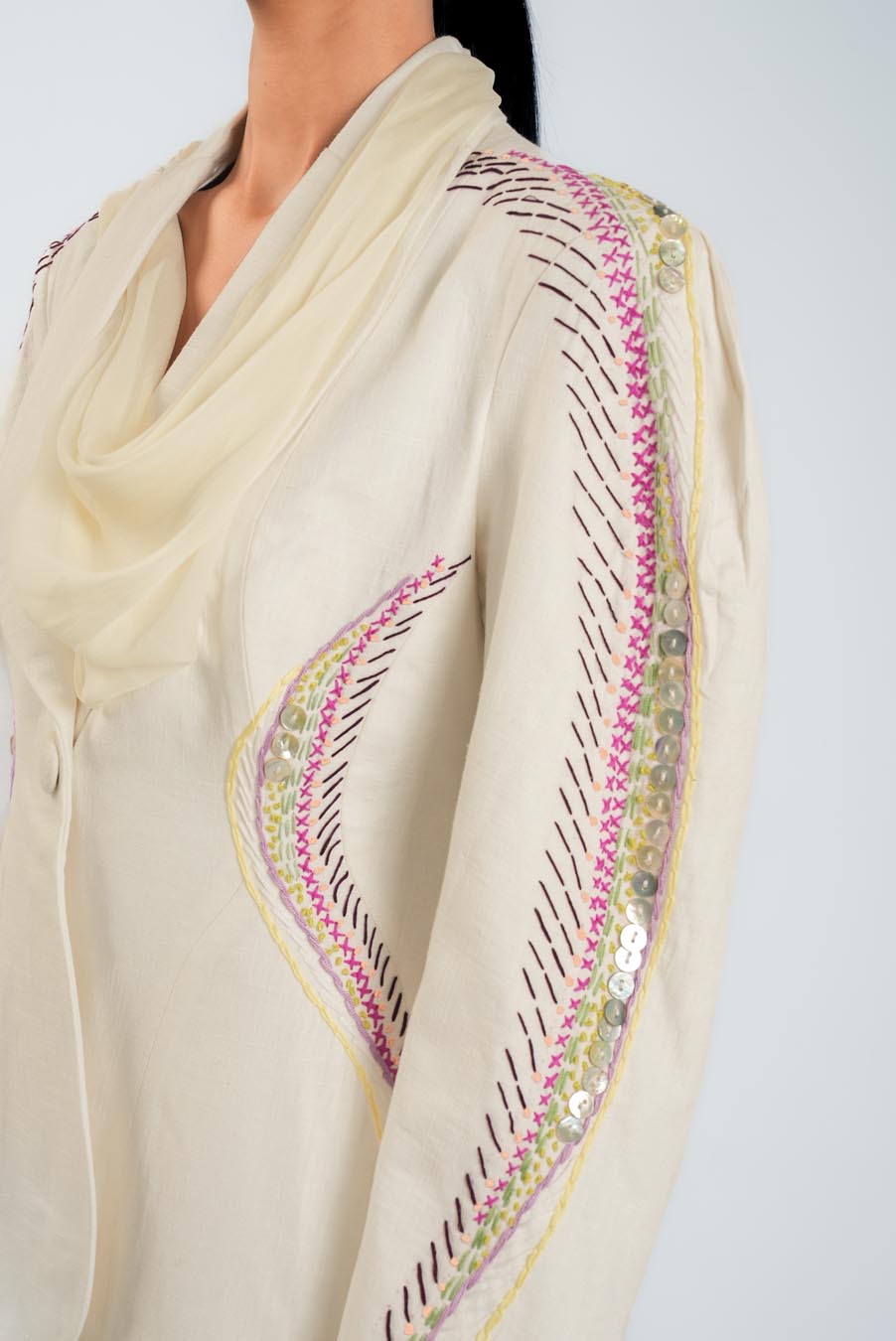 #5 Embroidered Blazer with Wrap Scarf