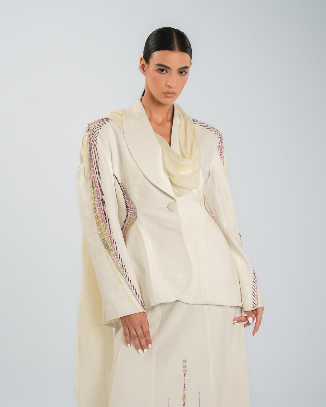 #5 Embroidered Blazer with Wrap Scarf