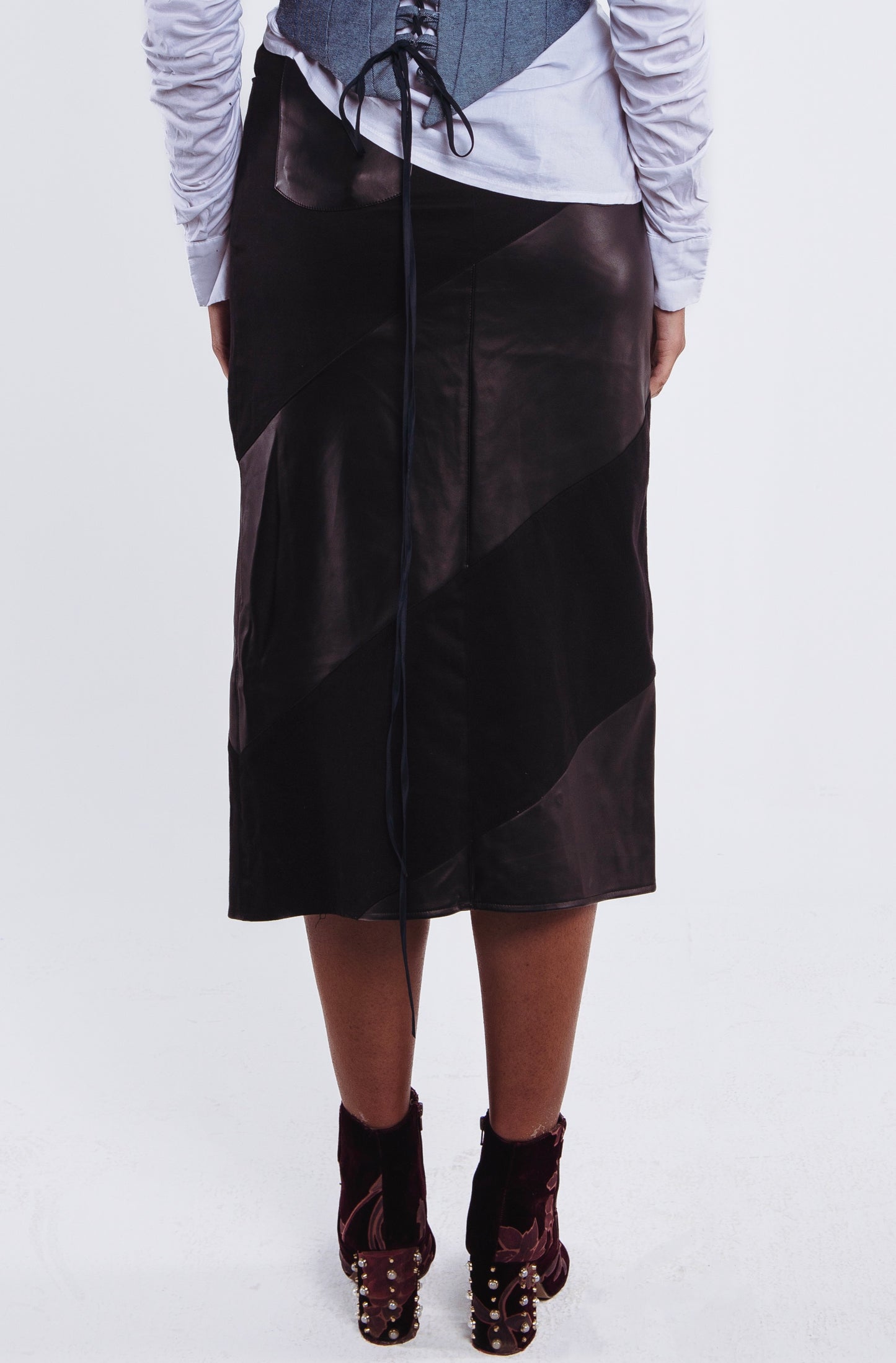 St. Catherine denim + leather Skirt