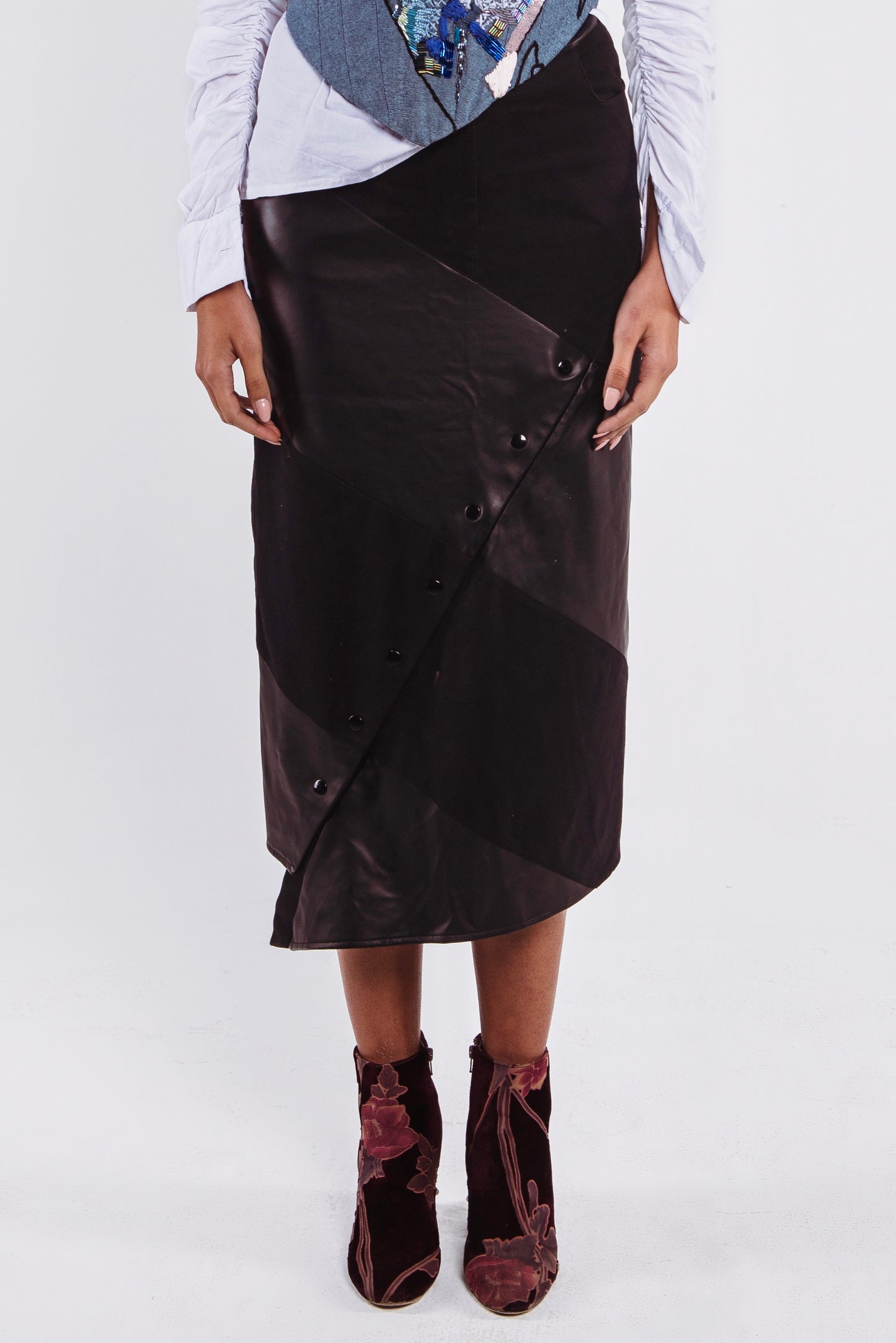 St. Catherine denim + leather Skirt