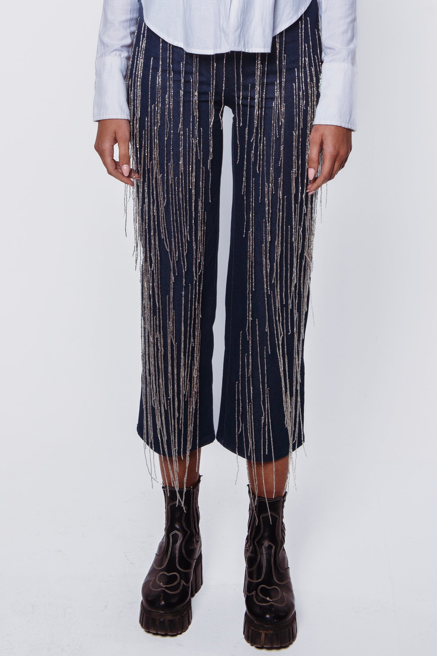 Wadi El Gemal Denim Pants With Fringes