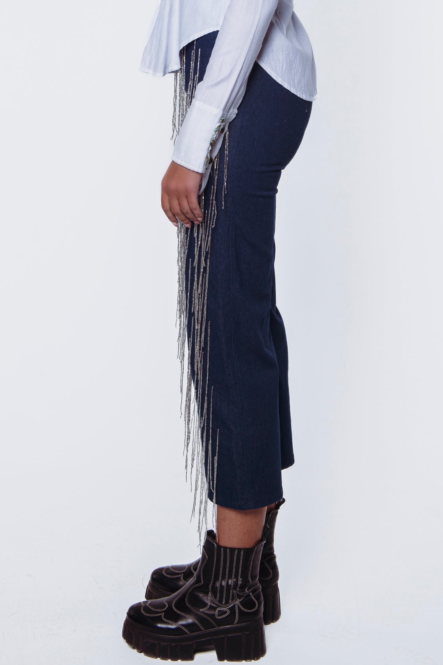 Wadi El Gemal Denim Pants With Fringes