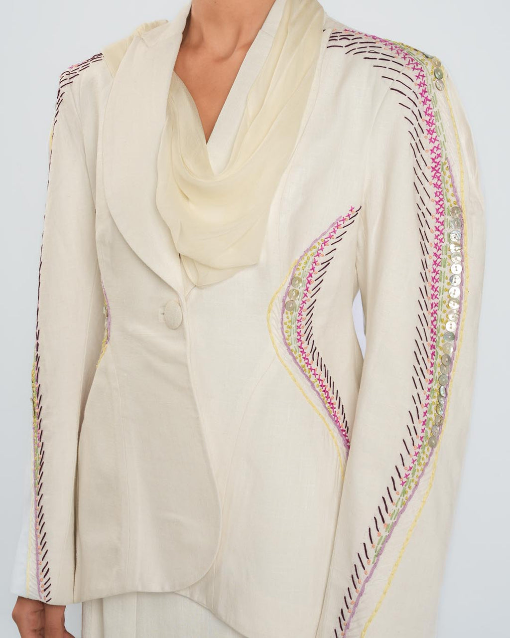 #5 Embroidered Blazer with Wrap Scarf