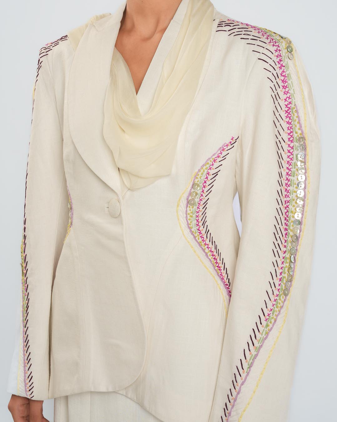 #5 Embroidered Blazer with Wrap Scarf