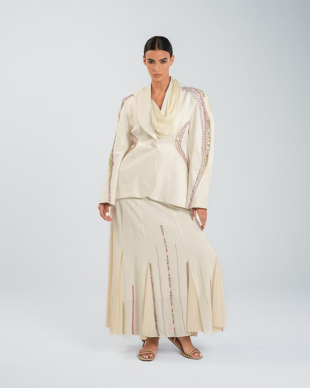#5 Embroidered Blazer with Wrap Scarf