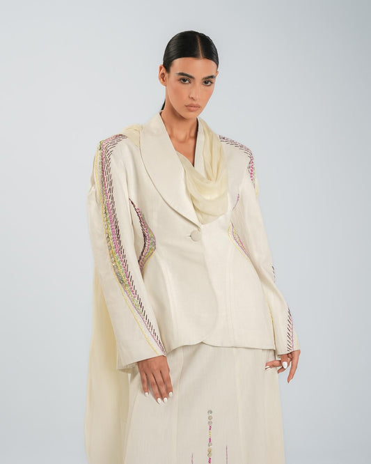 #5 Embroidered Blazer with Wrap Scarf