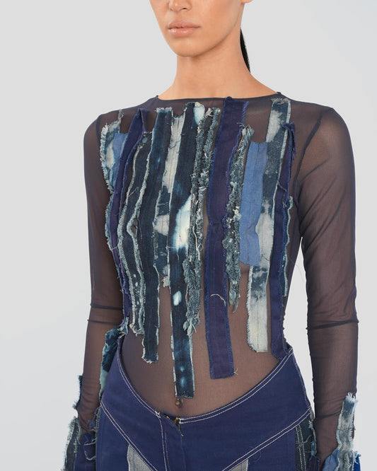 Denim Sheer Bodysuit