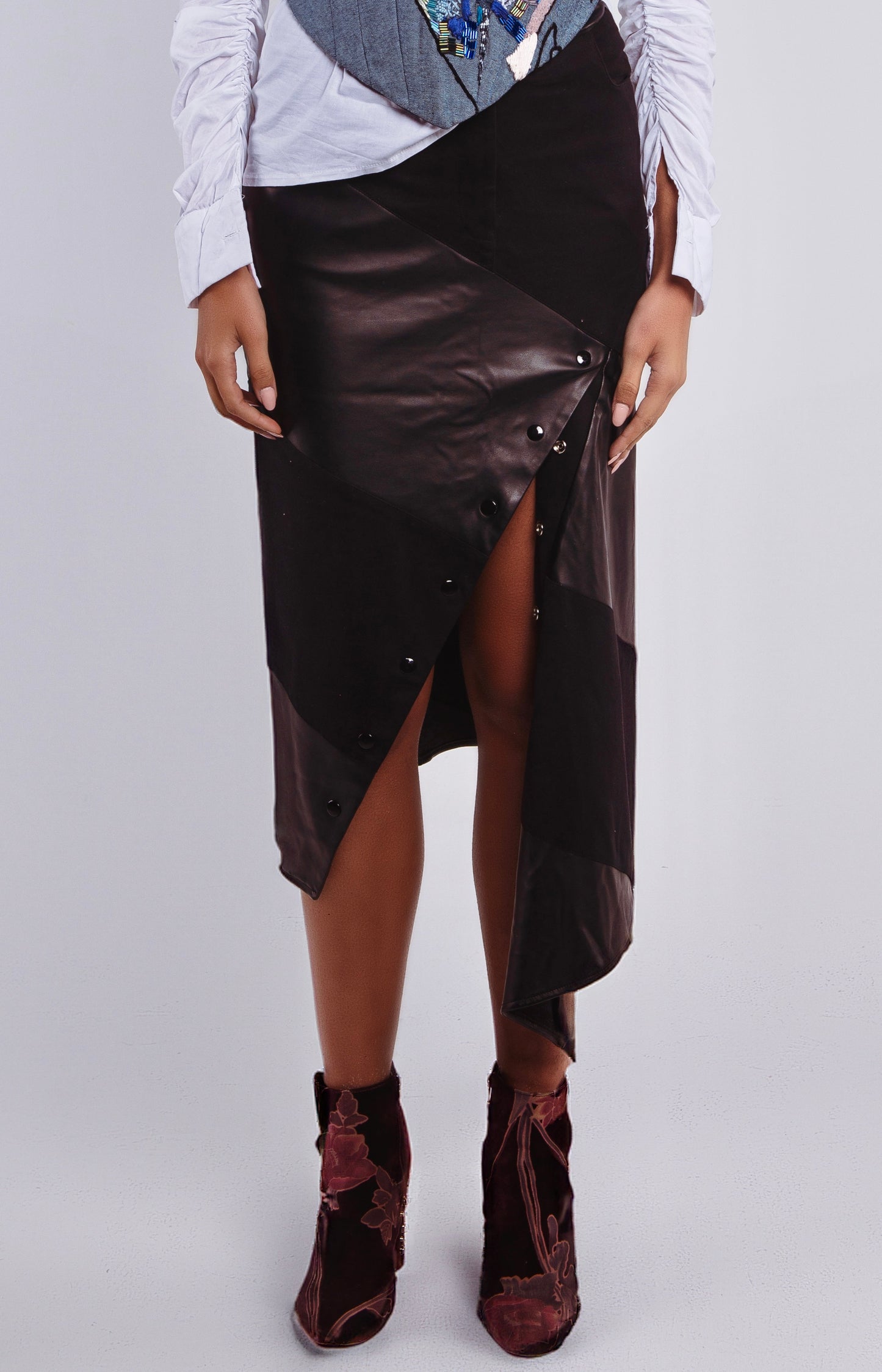 St. Catherine denim + leather Skirt