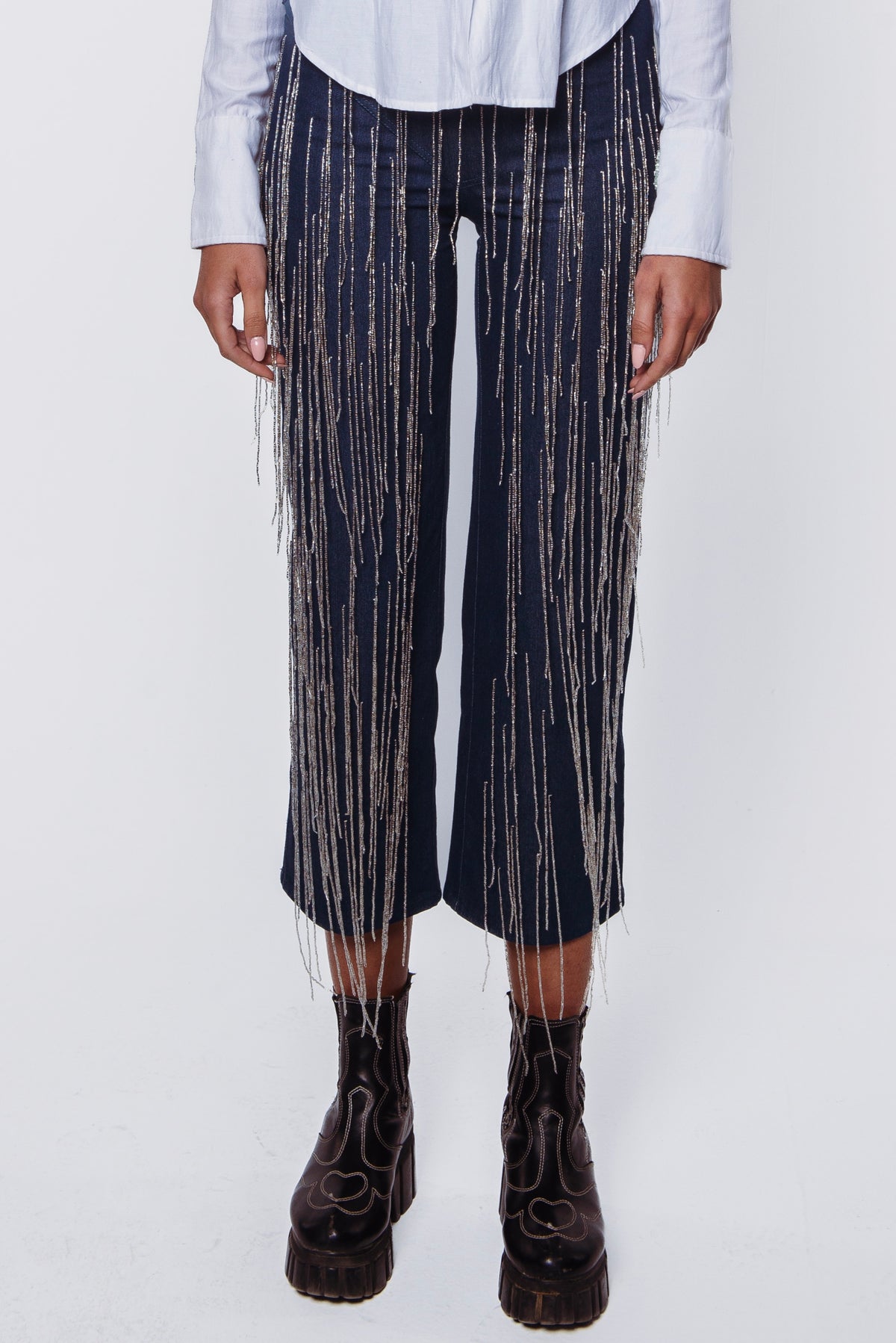 Wadi El Gemal Denim Pants With Fringes