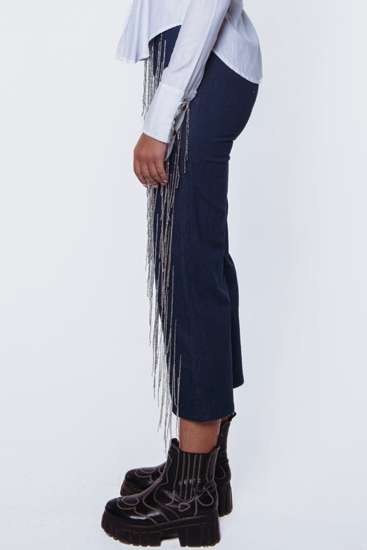Wadi El Gemal Denim Pants With Fringes
